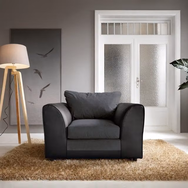 Abakus Direct Dylan Armchair in Black Synthetic Leather with Solid Wood Frame
