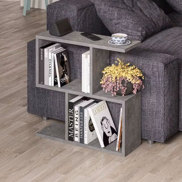 Decortie Homemania Modern 4-Compartment Side Table in Mid Grey, W/D/H: 60 x 60 x 19.5 cm