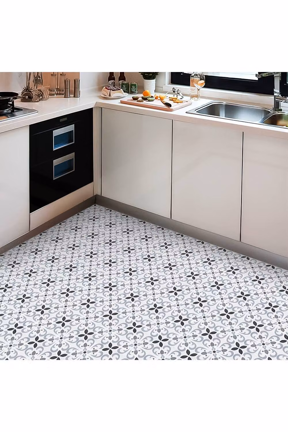 Living and Home 10-Piece Floral Pattern Self-Adhesive PVC Wall and Floor Tile Stickers, Grey, W/D/H: 30 x 30 x 0.3 cm – 2