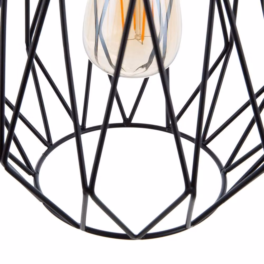 Wyld and Coco Industrial Black Cage 1 Light Pendant with Metal Openwork Shade – 3