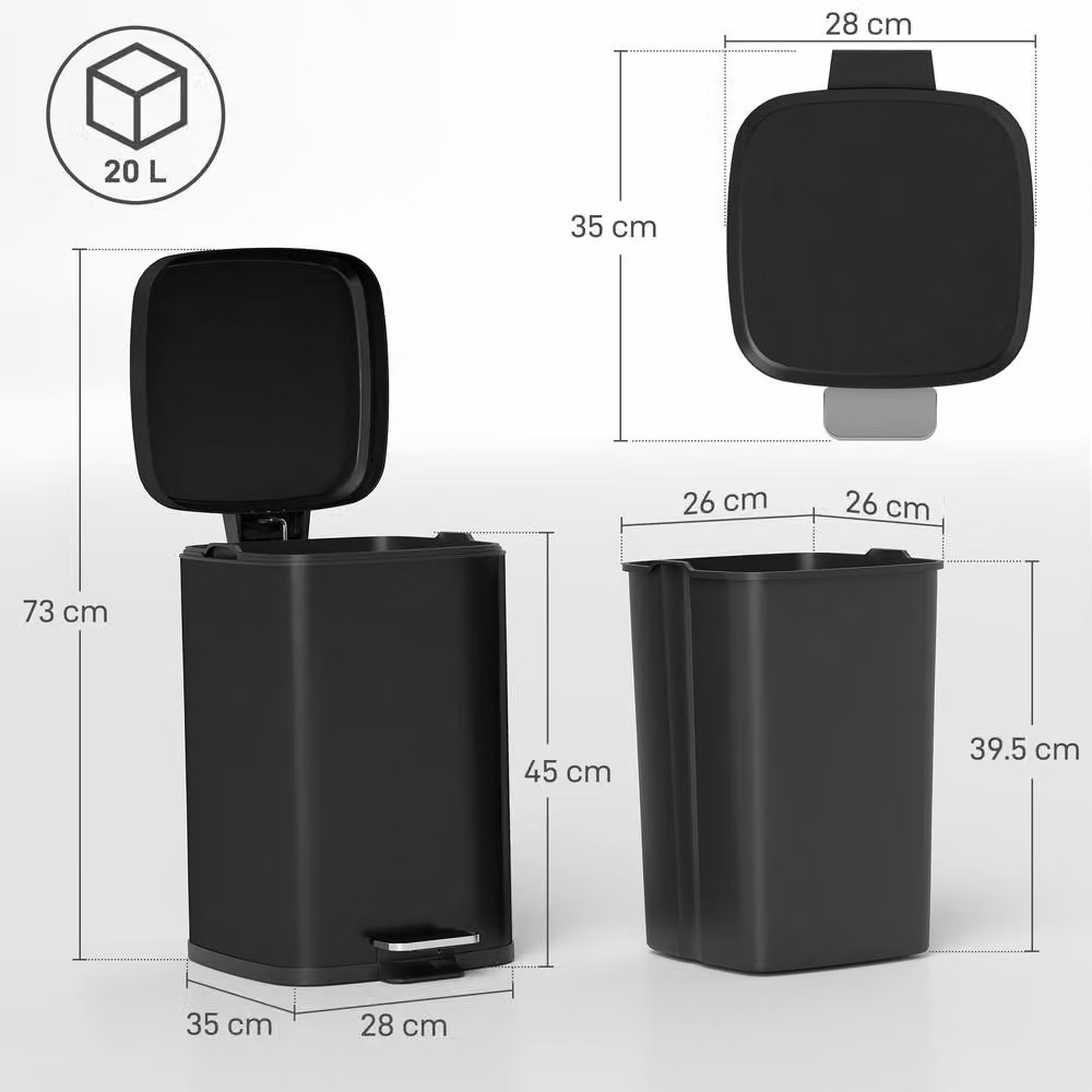 STILVORA 20L Black Metal Kitchen Bin with Pedal Lid, Soft-Close and Removable Inner Bucket – 3