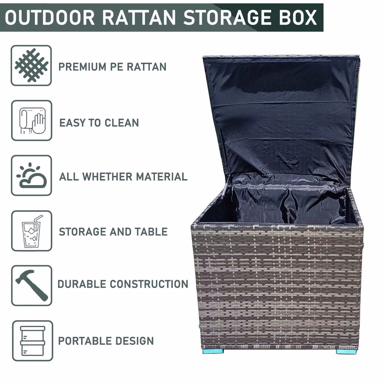 FURNITURE ONE Rattan Garden Storage Box with Lid in Grey, 333L Capacity – 2