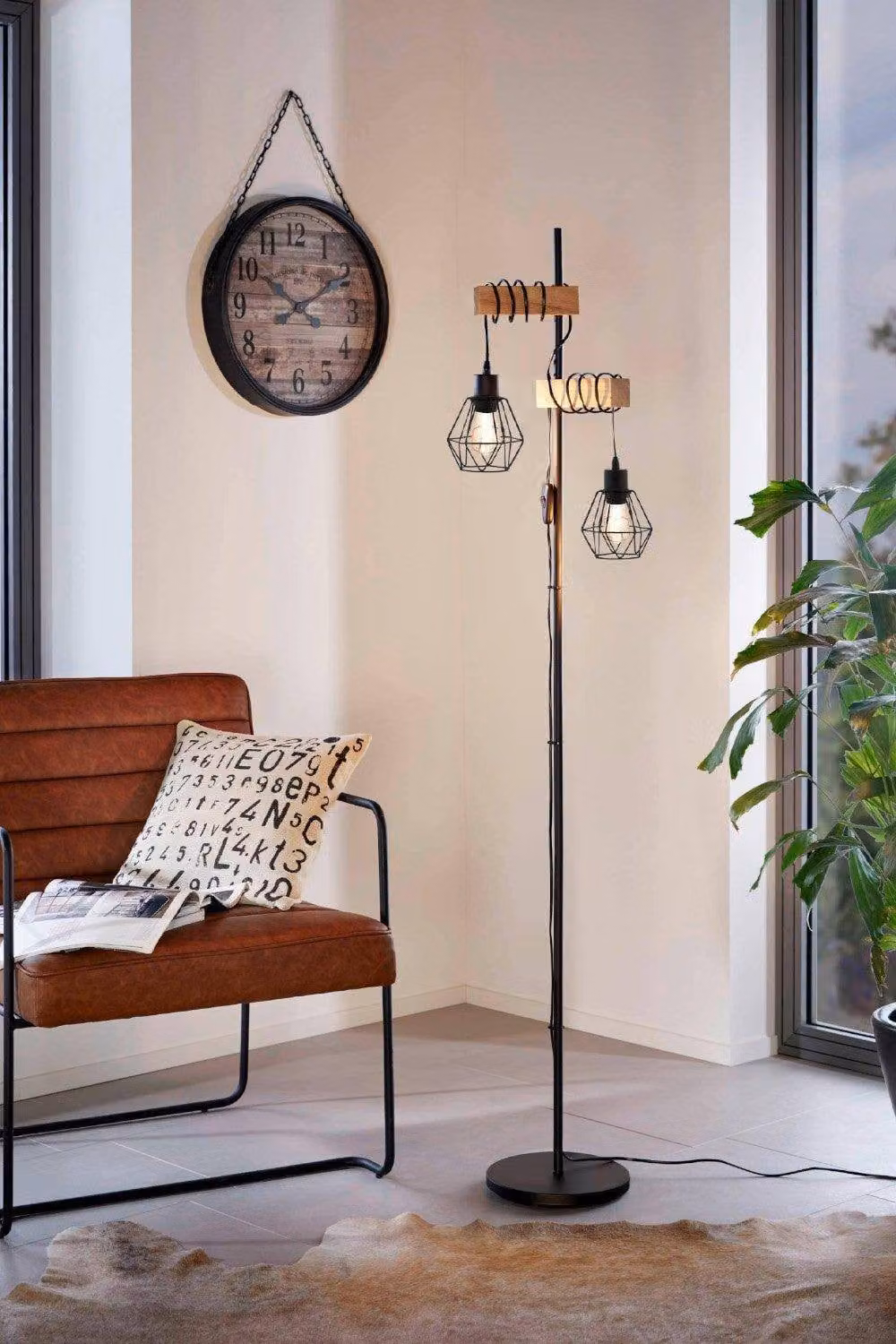 Eglo Townshend 5 Industrial Floor Lamp in Black and Brown with Metal and Wood Finish – 2