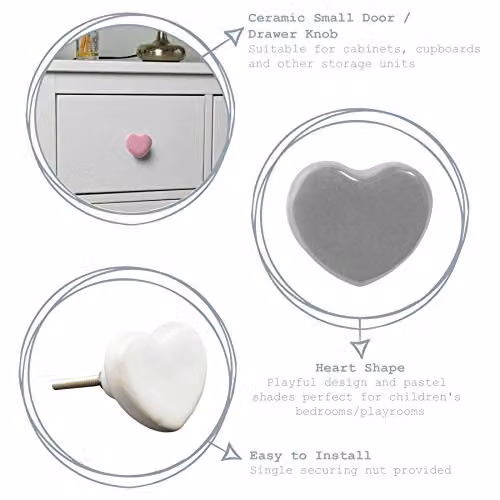 Nicola Spring Ceramic Heart Design Cabinet Knobs, Grey, Pack of 12 – 2