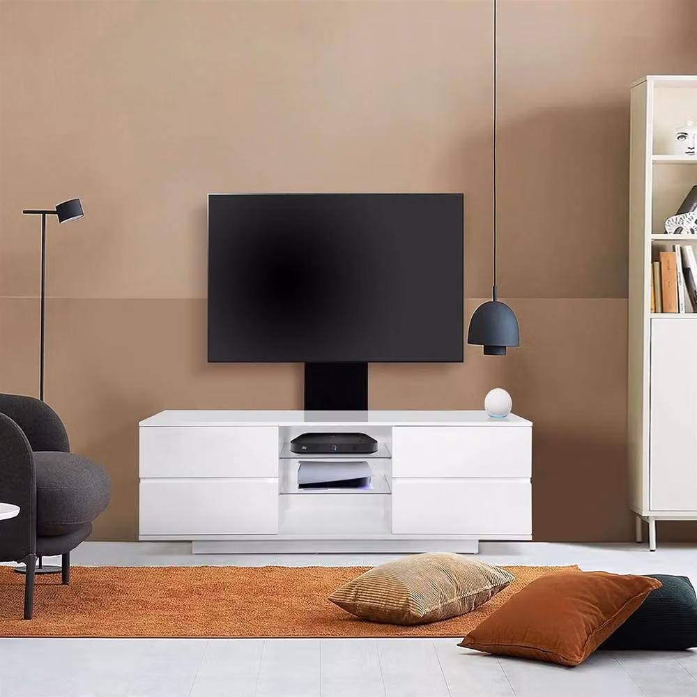 Centurion Supports Avitus Glossy White and Black TV Cabinet with Glass Shelves and Mounting Arm for TVs up to 65 inch, W/D/H: 158 x 40 x 48 cm – 3