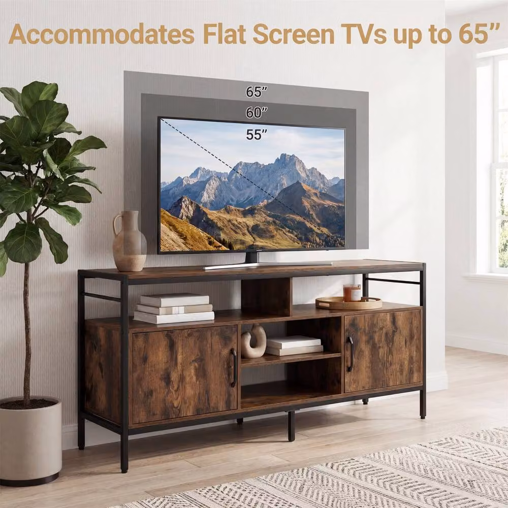 Gymax Brown Rustic TV Stand and Entertainment Centre for TVs up to 65 inches – 4