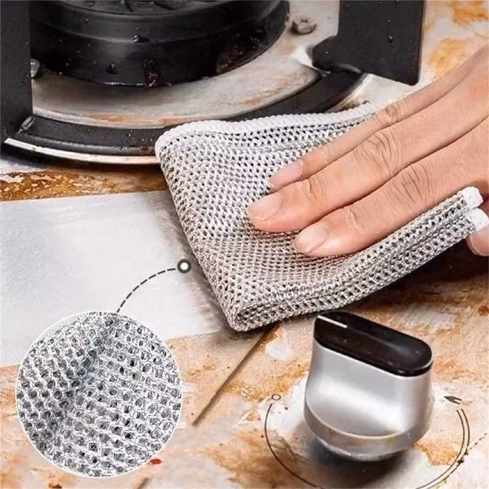 SPETLEK Silver Steel Wire Dish Cloths, Reusable Scrubbing Rags, 0.6m2 – 4