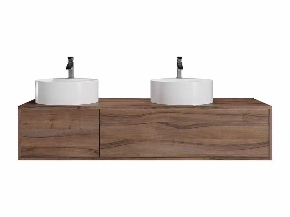 Vente-unique Suspended Double Bathroom Vanity Unit in Walnut with Dark Natural Finish, W/D/H: 150 x 47 x 32 cm – 2