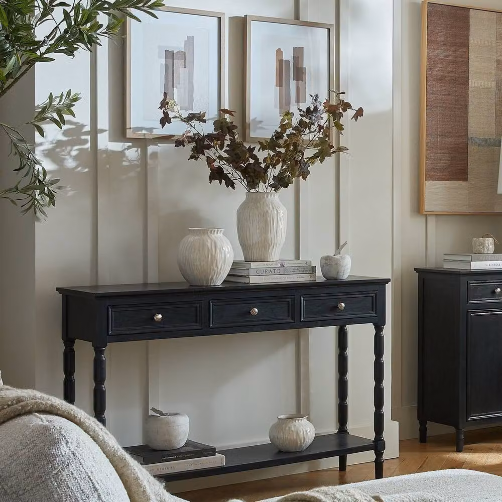 Lemon Pavilion Furniture and Decor Contour Collection 3 Drawer Console Table, Black, W: 120 cm, D: 33 cm, H: 80 cm – 5