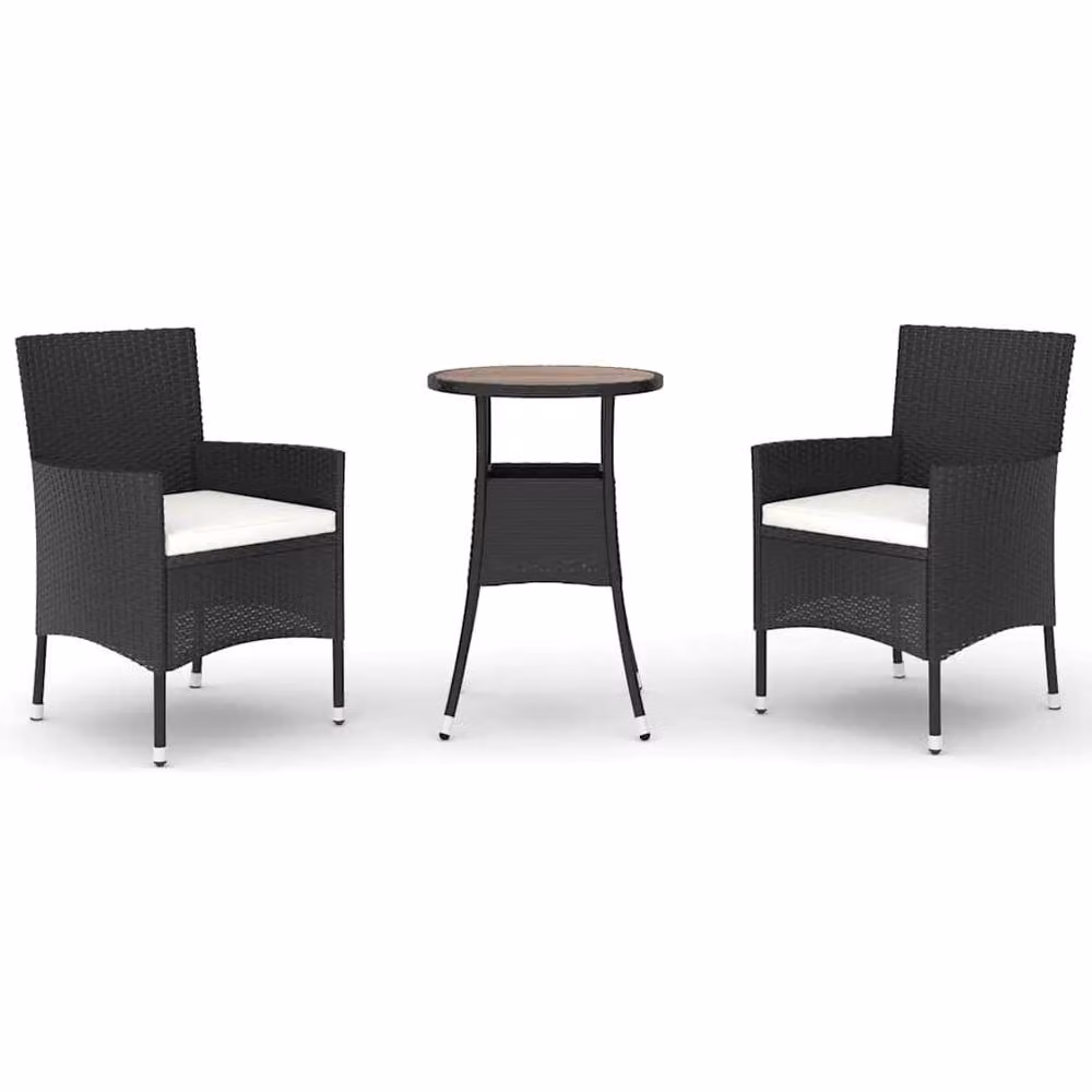 Berkfield Home Beautiful 3 Piece Black Poly Rattan Garden Bistro Set with Cushions – 3