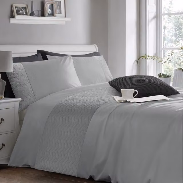 Velosso Microfibre Floral Duvet Cover and Pillowcase Set in Silver and Grey, 140 x 200 cm