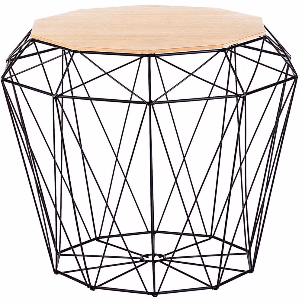 Wyld and Coco Geometric Glam Side Table in Black with Removable Light Wood Top, W/D/H: 43 x 43 x 38 cm – 2
