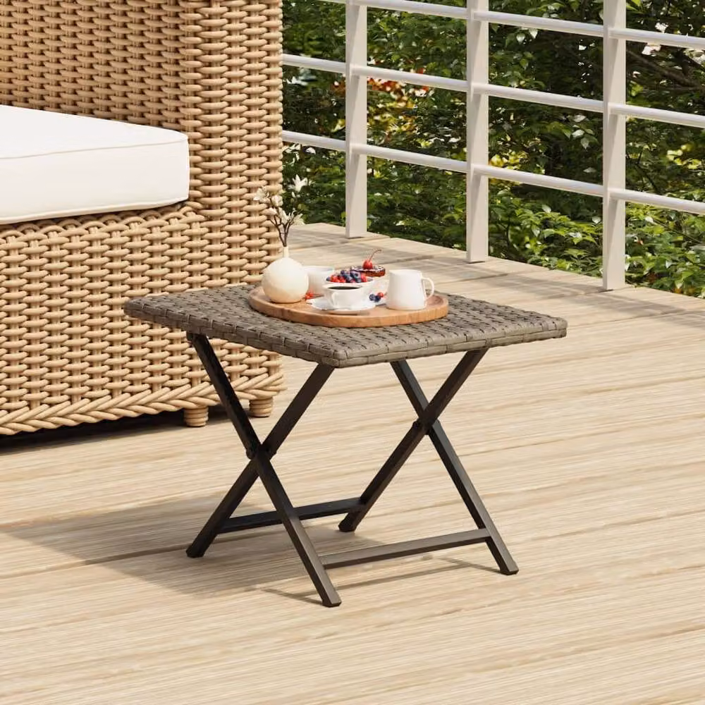 Berkfield Home Grey Poly Rattan Folding Table W/D/H: 45 x 35 x 32 cm – 2