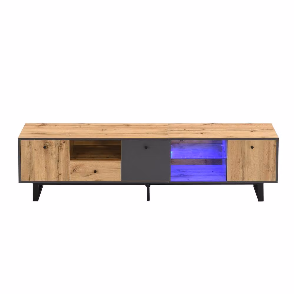 Merax Industrial Lowboard TV Cabinet with LED and Glass Shelves in Anthracite, Sand or Brown, W/D/H: 190 x 50 x 50 cm – 3
