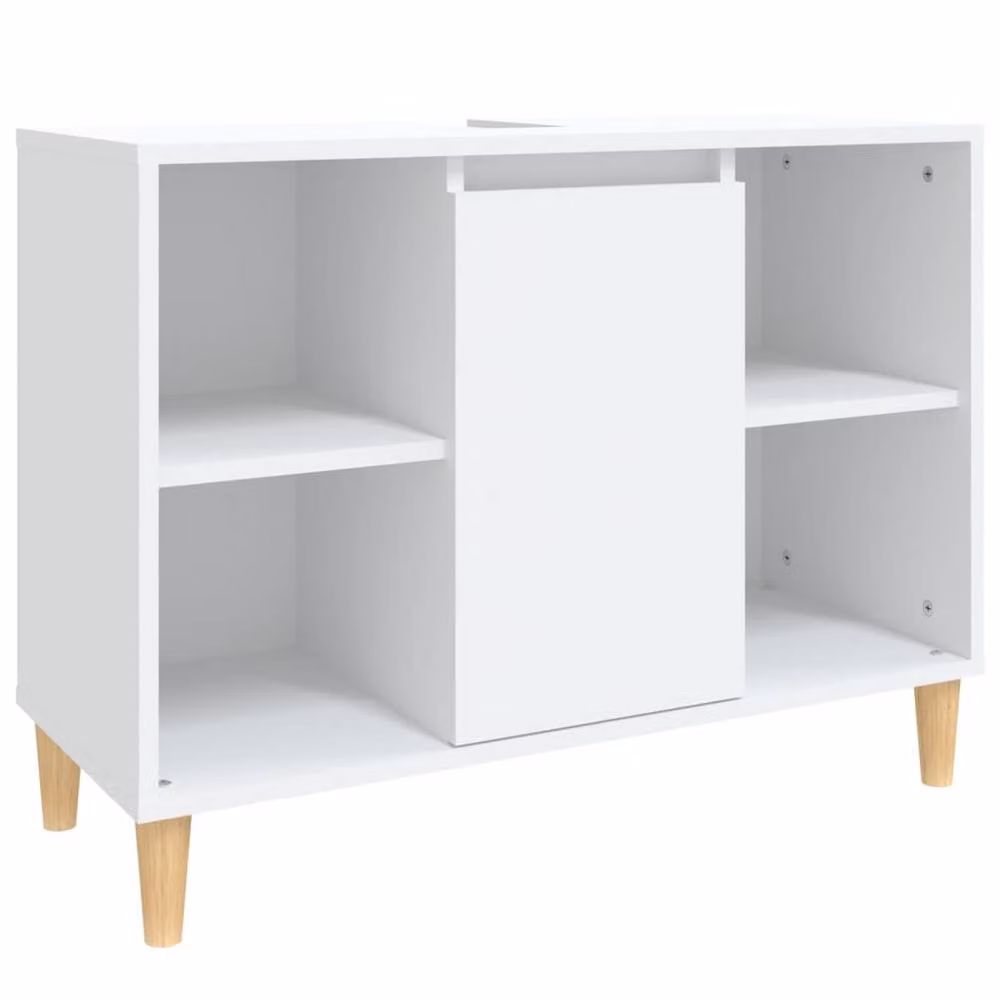 Berkfield Home Freestanding White Sink Cabinet with Internal Shelves and Open Shelf, W/D/H: 80 x 33 x 60 cm – 2