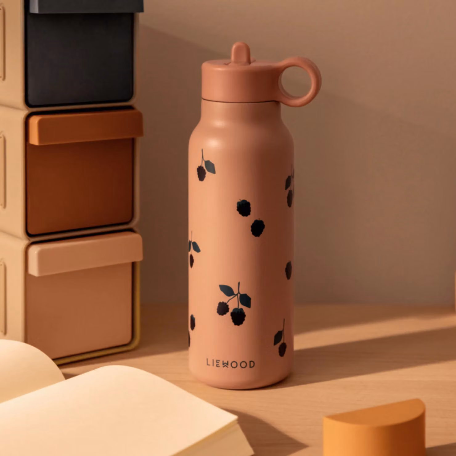Liewood Falk Stainless Steel Water Bottle with Straw and Carry Handle, Pink Floral, 350 ml – 2