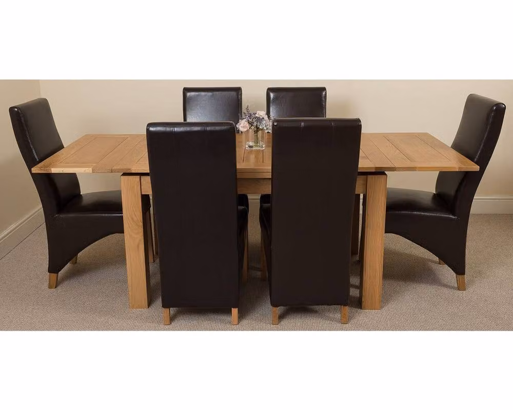Thats Furniture Richmond Oak Extending Dining Table and 6 Lola Brown Leather Chairs – 2