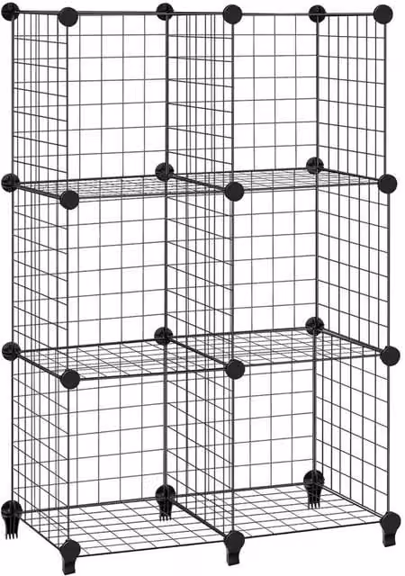 NESTLUNE 6 Cube Metal Wire Storage Organizer Shelving Unit in Black, W/D/H: 90 x 30 x 30 cm