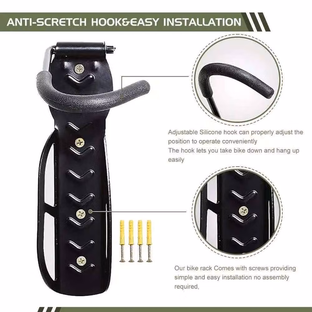 Hinsinc Wall Mounted Steel Bike Storage Hooks, 4 Pack, Black, W: 1000 cm, H: 52 cm – 3