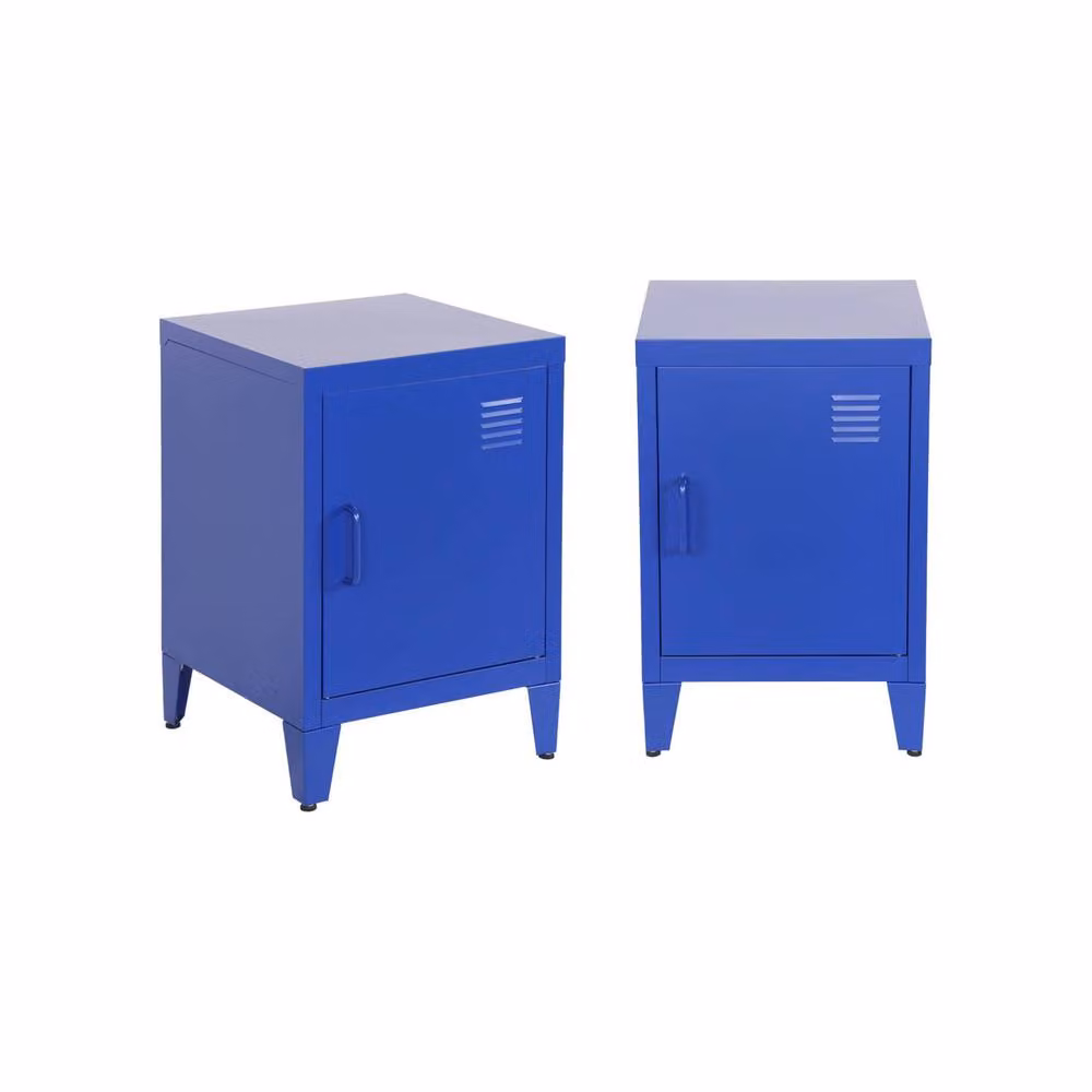 sweeek Set of 2 Industrial Metal Bedside Tables with 1 Door in Blue – 2