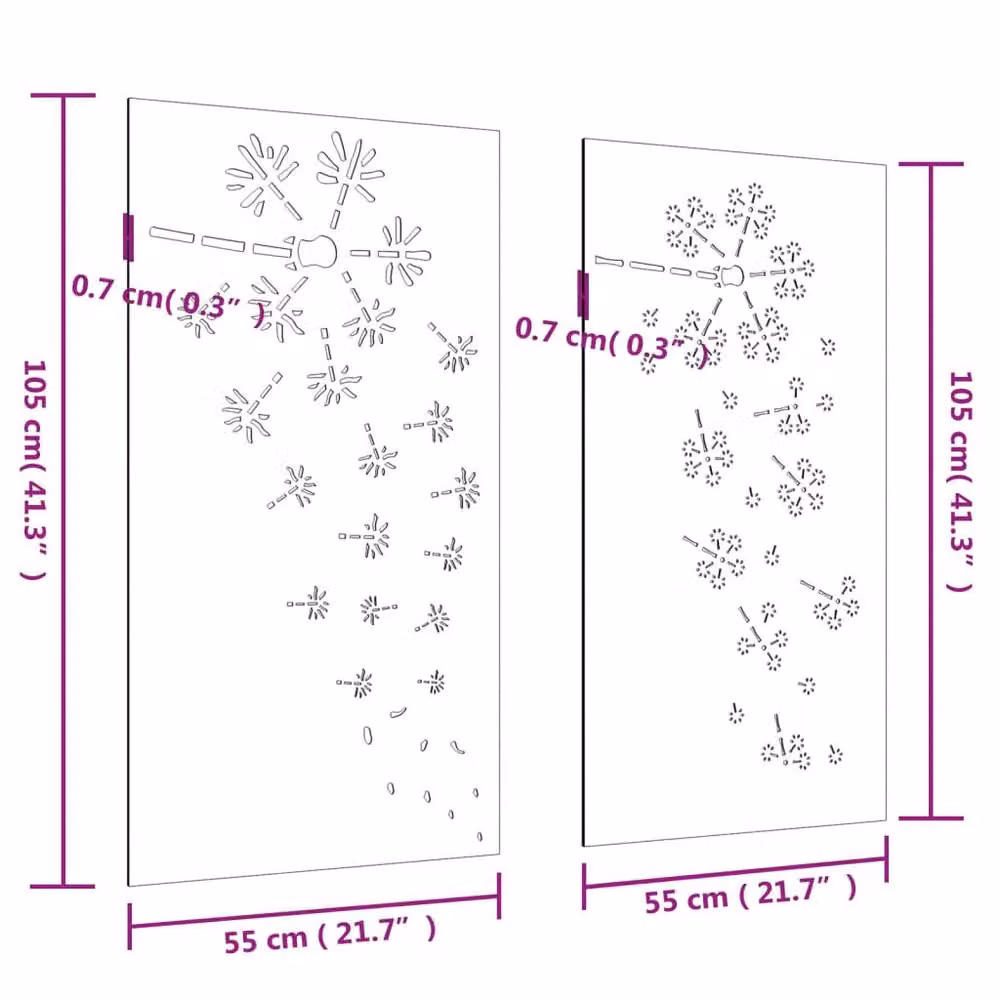 Berkfield Home Garden 2-Piece Brown Corten Steel Floral Wall Decorations, W/H: 105 x 55 cm – 3