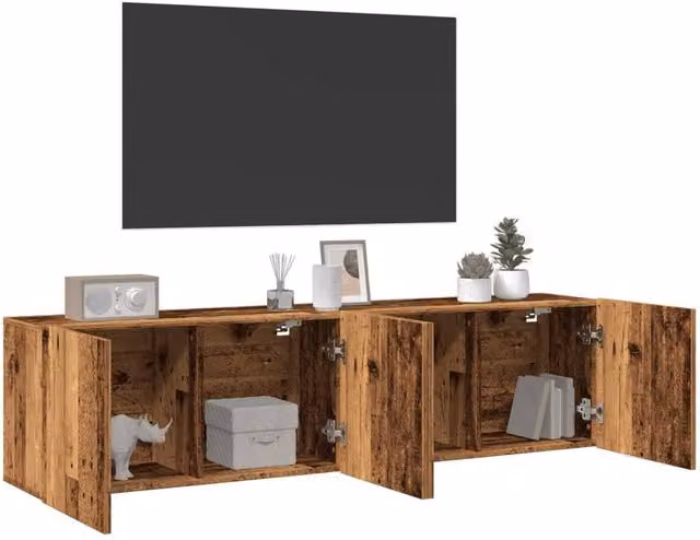 Berkfield Home Set of 2 Wall-mounted TV Cabinets in Brown Old Wood, W/D/H: 80 x 30 x 41 cm – 1