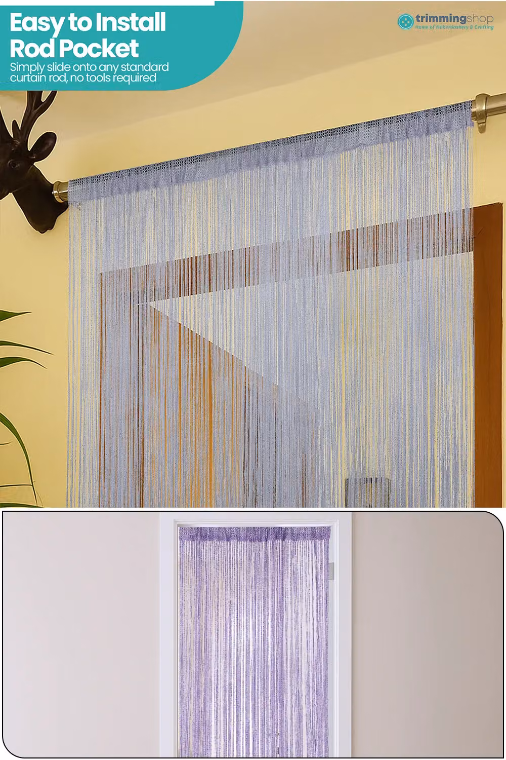Neel Blue Glitter String Curtain in Silver Polyester Fringe Panel, W: 90 cm, H: 200 cm – 2