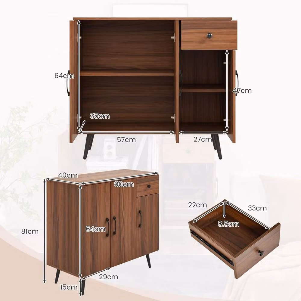 EONLION Modern Brown Kitchen Storage Cabinet in Wood and Metal – 2