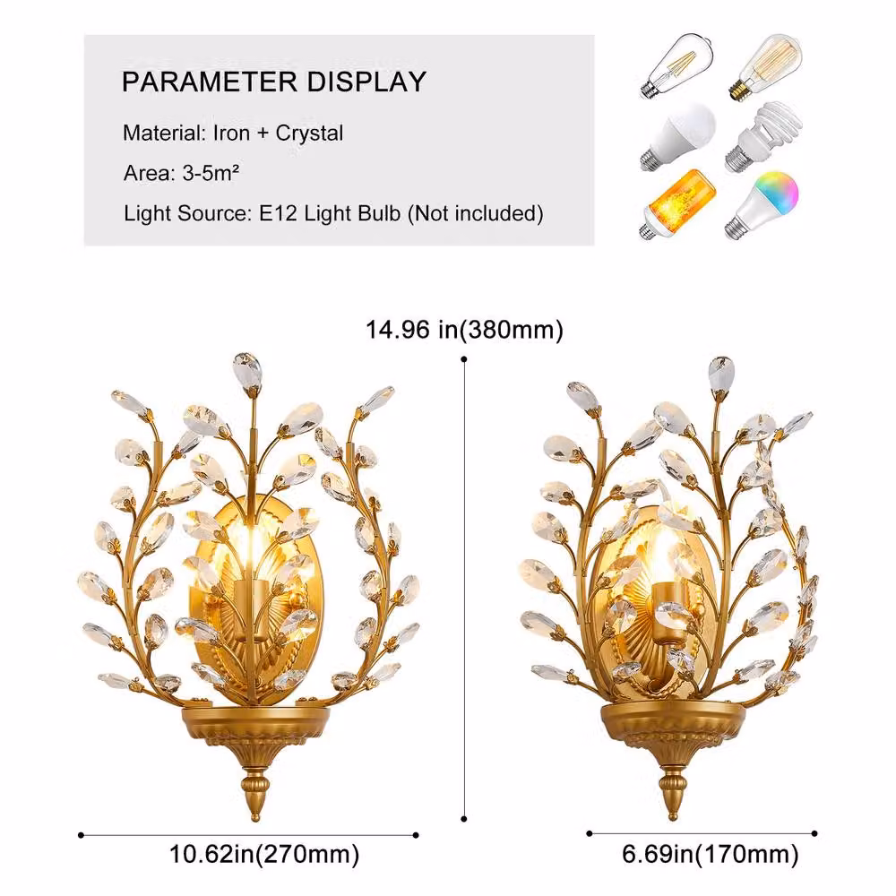 NIVOR Crystal and Metal Flush Mounted Vanity Wall Lamp in Gold/Brass – 2