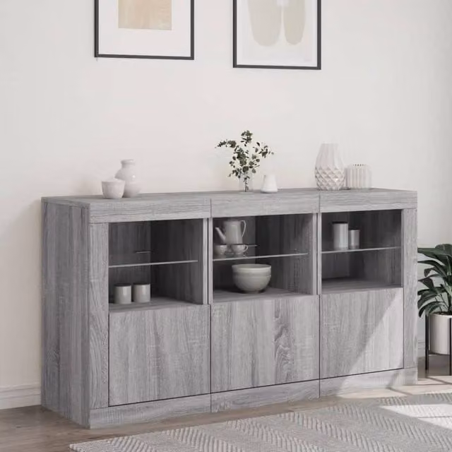 Berkfield Home Modern Grey Sonoma Sideboard with Integrated LED Lights, W: 123 cm, D: 37 cm, H: 67 cm