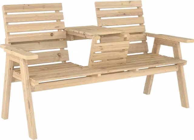 Outsunny Convertible 2 to 3 Seater Outdoor Garden Bench in Brown Rustic Treated Hardwood