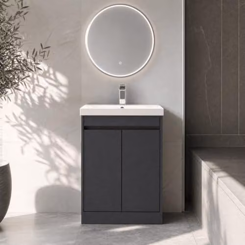 Balterley Chartley 2 Door Floor Standing Bathroom Vanity Unit with Thin Edge Basin and Soft Close Doors, Graphite Grey, W: 62 cm, D: 39.5 cm, H: 83.5 cm – 3