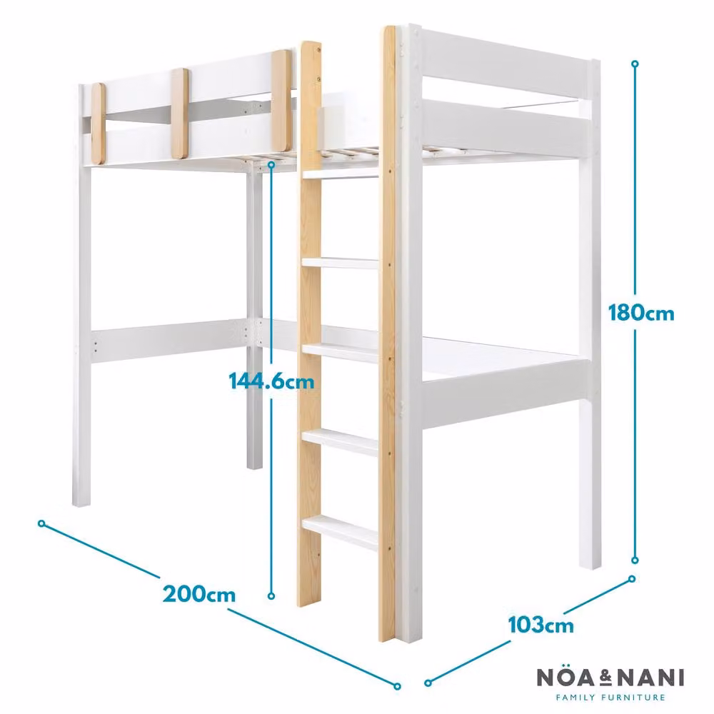 Nöa and Nani Una Highsleeper Cabin Bed in White, Single Size, Solid Pine Wood – 4