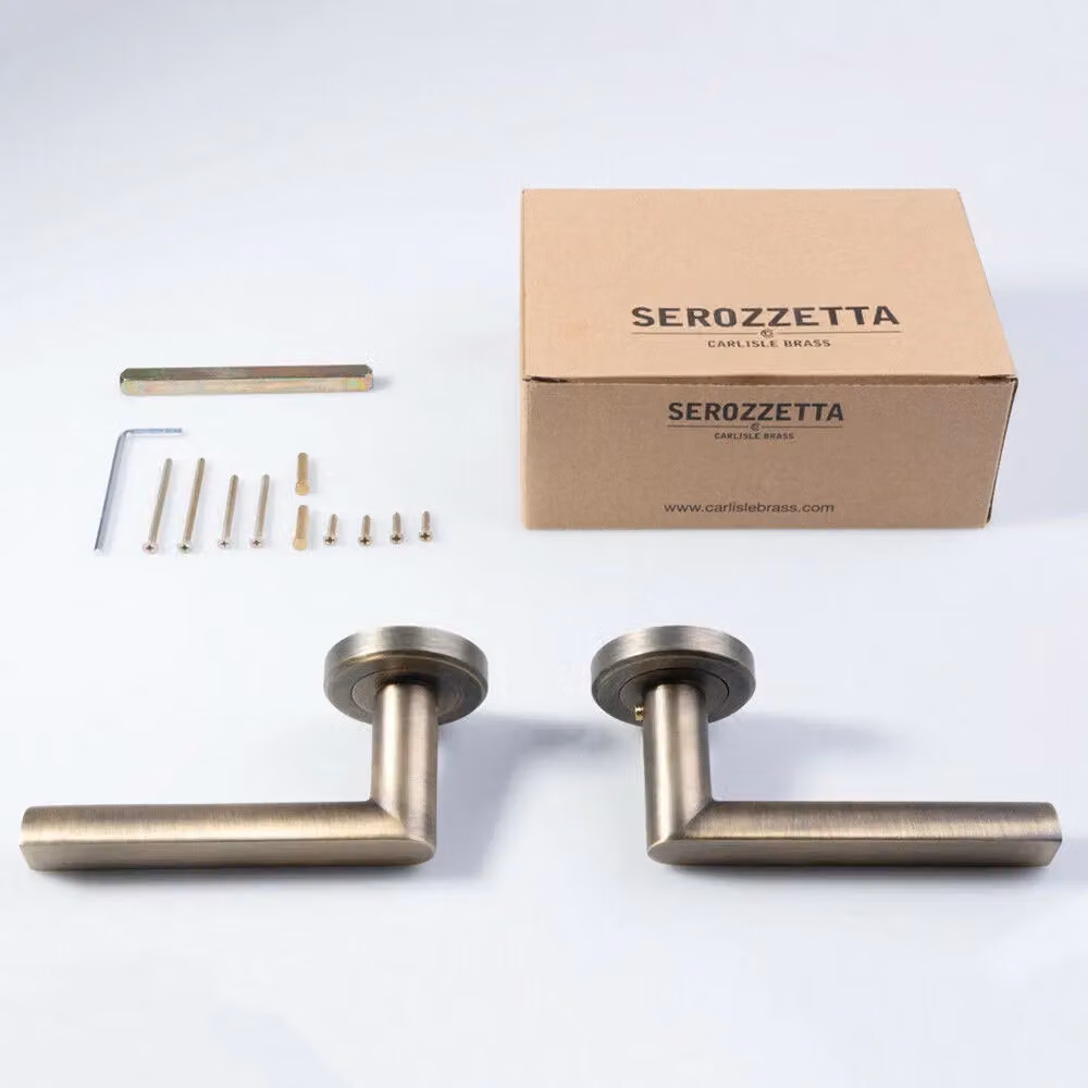Loops 4x Pair Flat Rectangular Bar Handles on Round Rose in Antique Brass – 3