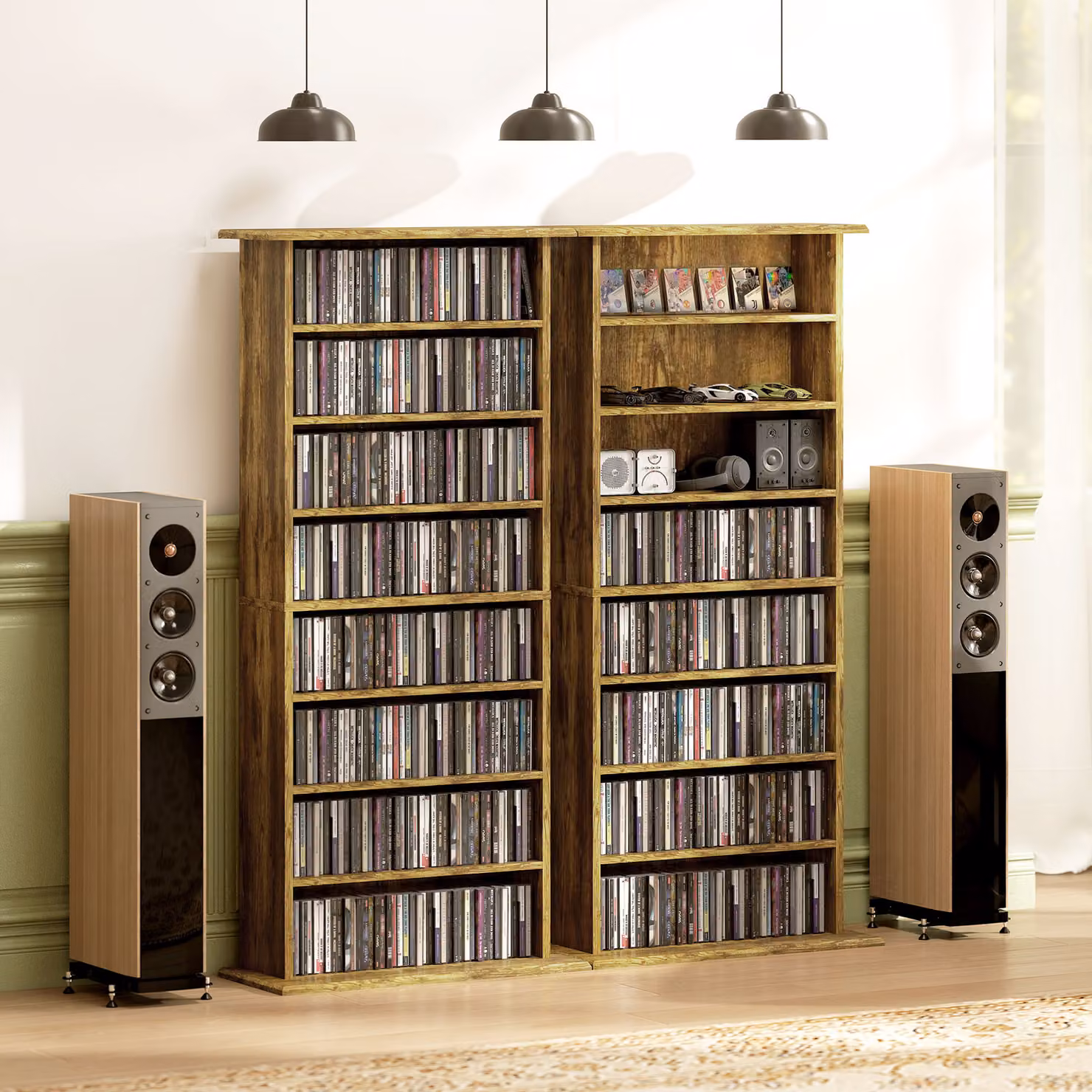 HOMCOM Rustic Brown CD Storage Unit with Adjustable Shelves and Media Compartments – 7