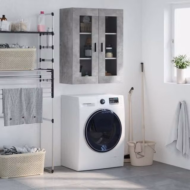Berkfield Home Wall Mounted Modern Cabinet in Grey with Glass Doors, W/D/H: 69.5 x 34 x 90 cm