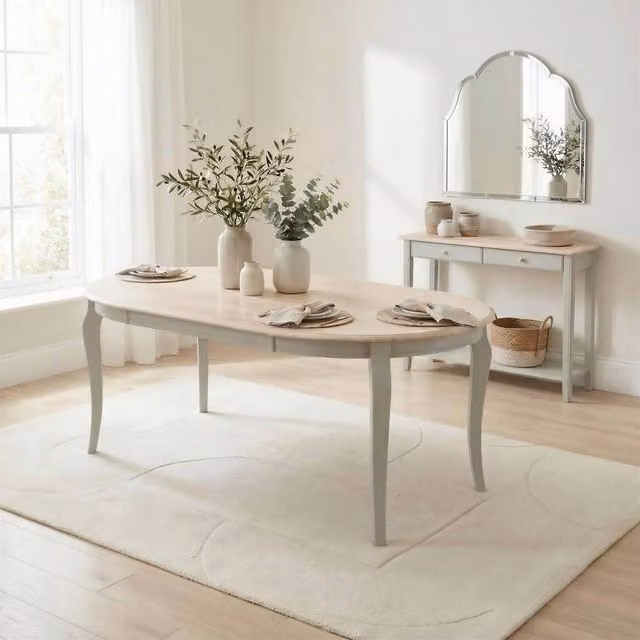 FurnitureboxUK Newport Oval 6 Seater Dining Table in Whitewash and Light Grey Wood