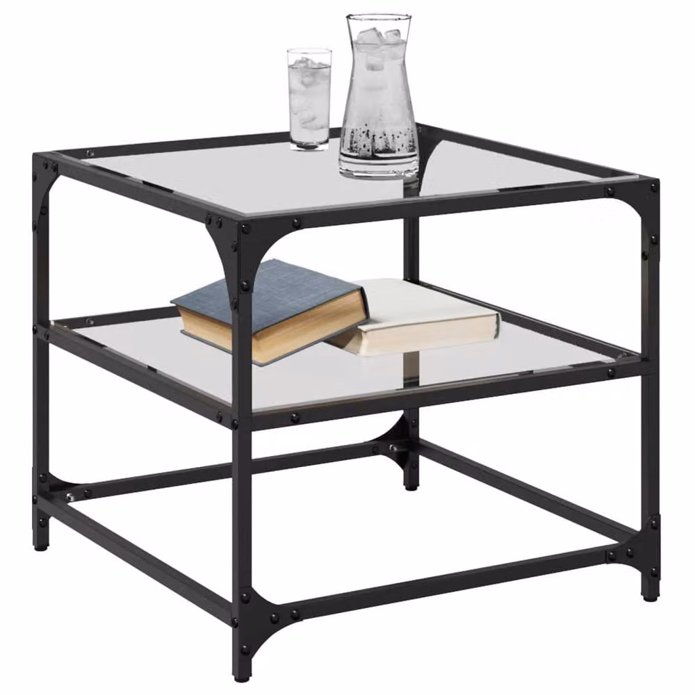 Berkfield Home Set of 2 Square Coffee Tables with Transparent Glass Tops and Steel Frames, W/D/H: 50 x 50 x 45 cm – 2