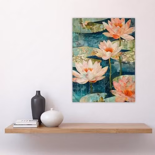 Artery8 Tranquil Pink Water Lilies on Calm Pond Wall Art Poster Print, W: 46 cm, H: 61 cm – 4