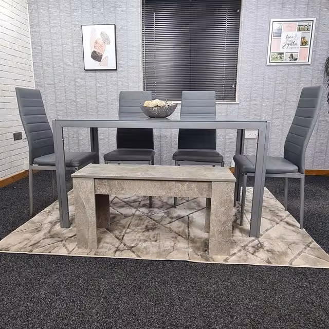 Kosy Koala Modern Grey Glass Dining Set with Rectangular Table, 4 Chairs and 1 Bench