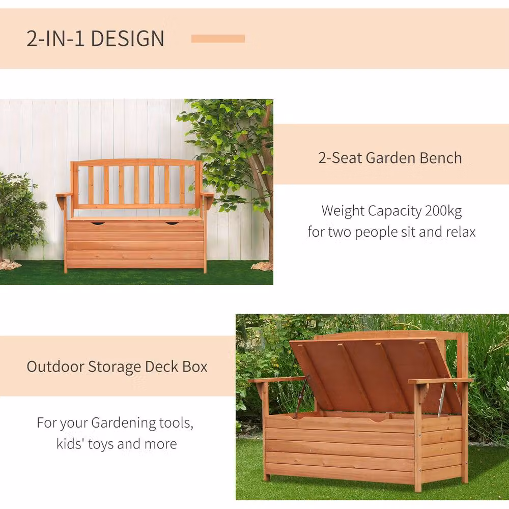 Outsunny Rustic Brown Wooden Garden Storage Bench – 4