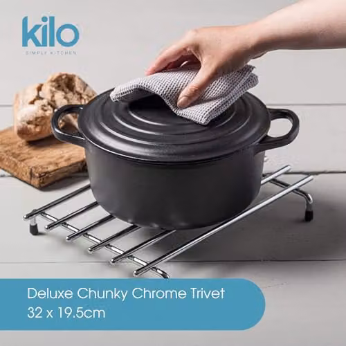 Kilo Deluxe Rectangular Chrome Trivet in Silver, W: 33 cm, D: 30 cm – 2