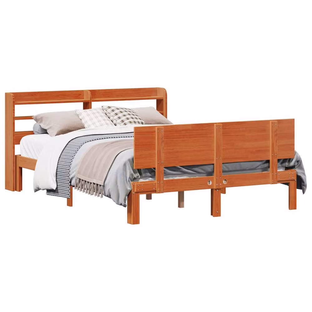 Berkfield Home 2-Piece Bed Frame with Headboard and Bedside Shelves in Wax Brown Solid Pine Wood – 2
