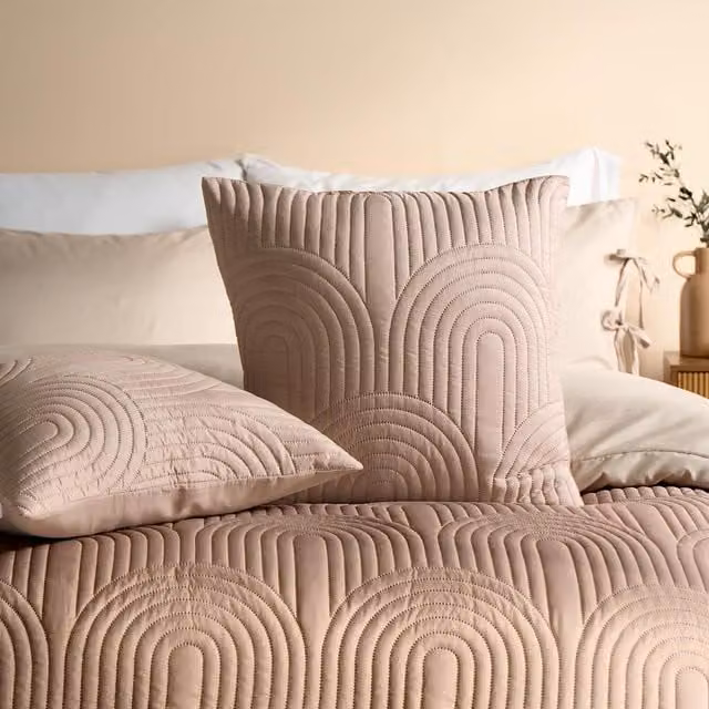 OOHS Arches Quilted Square Cushion Cover in Beige, 45 cm