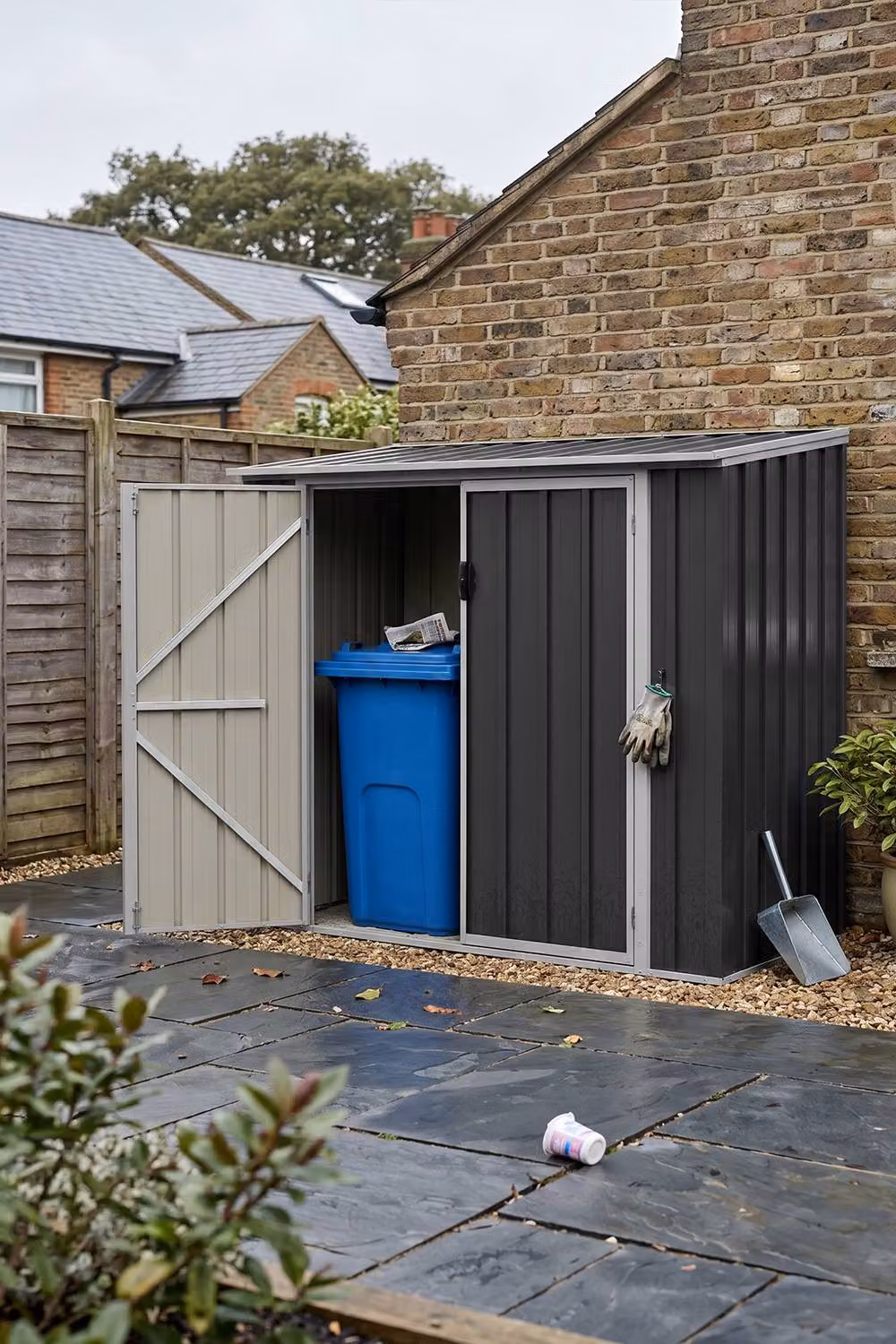 Living and Home Metal Outdoor Rubbish Bin Storage Shed in Grey – 4