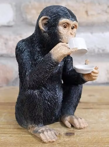 Gifts Direct 2 U Tea Drinking Monkey Ornament, Multicolour Resin Animal Tabletop Statue – 2