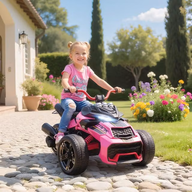 AIYAPLAY 12V Kids Electric Ride On Car with Light and Sound, Pink