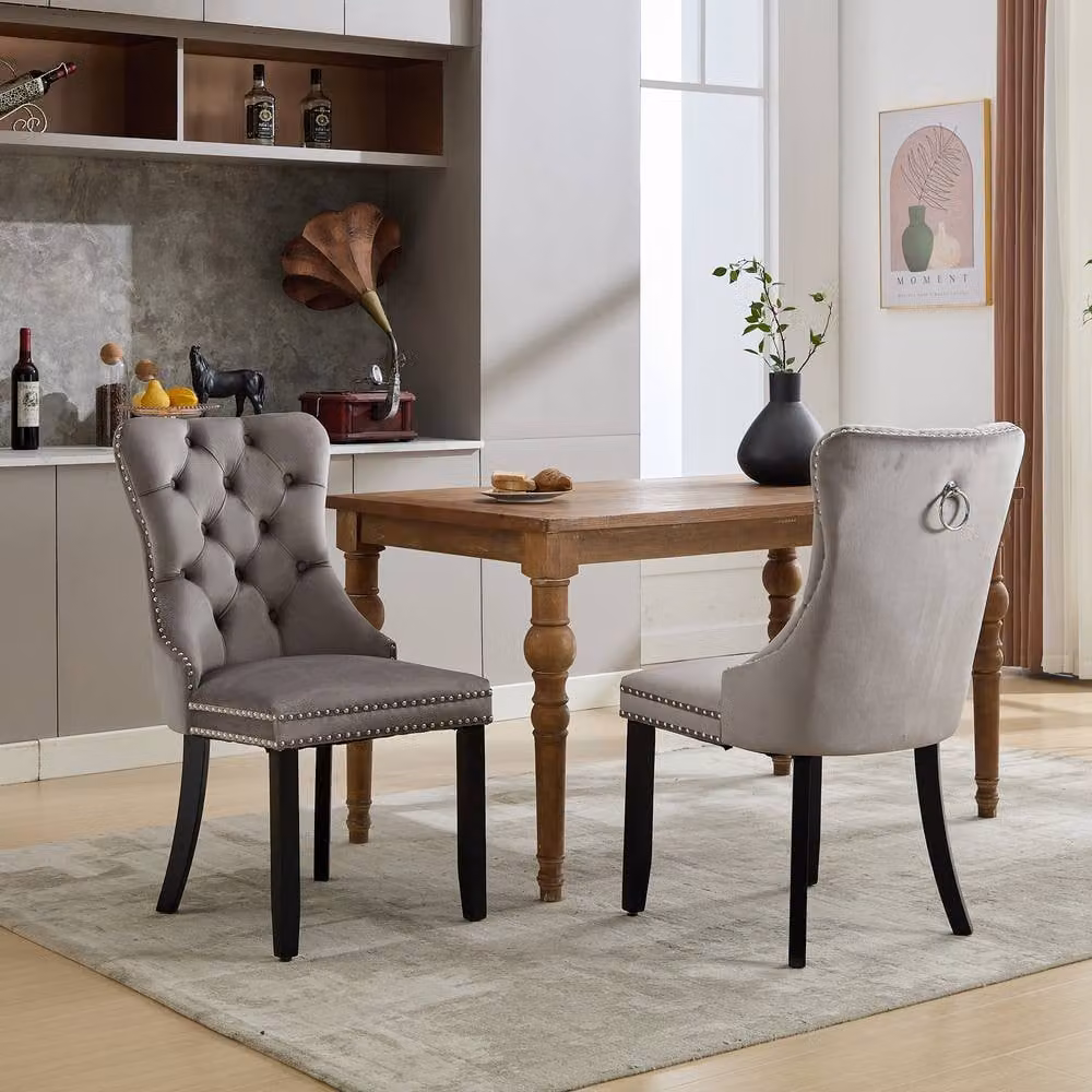 Rolipo Set of 6 Grey Velvet Dining Chairs with Solid Rubberwood Legs – 5