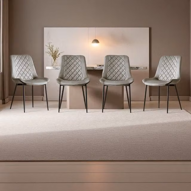 Madefor.living Set of 4 Modern Grey Velvet Dining Chairs with Black Metal Upholstered Frame