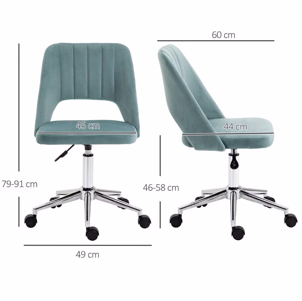 STILVORA Modern Green Velvet Swivel Task Chair with Castors, W/D/H: 49 x 46 x 120 cm – 2
